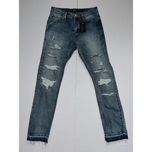 Forever 21 Men’s Slim Fit Distressed Blue Jeans Size 30 | Mid Rise | Raw Hem